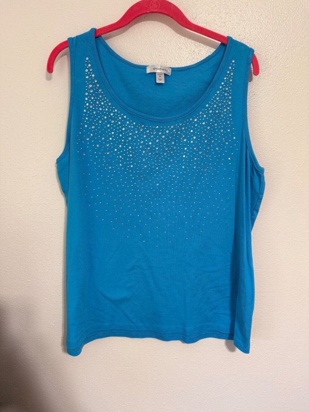 Dressbarn Tank Top Rhinestone Studded Blue Scoop Neck Womans 3X